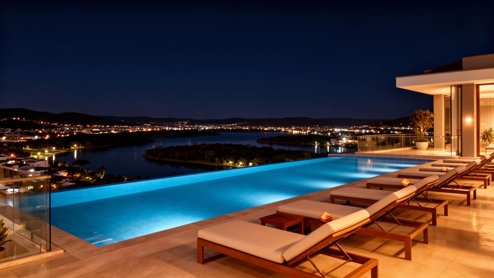 Rooftop do Lagoon Prime Hotel ao entardecer